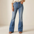 High Waisted Flare Jeans with Button Fly Blue 4