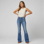 High Waisted Flare Jeans with Button Fly Blue 6