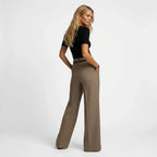 High Waisted Pants with Wide Leg and Pockets Khaki 1