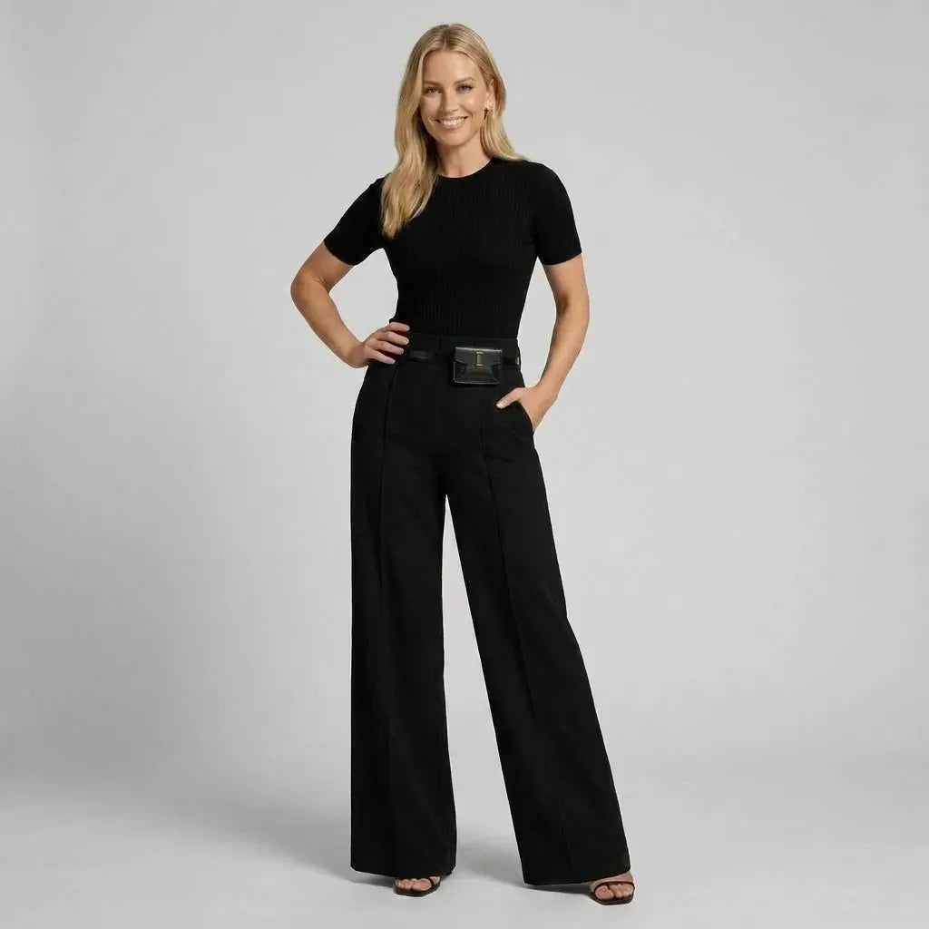 High Waisted Pants with Wide Leg and Pockets Black 2