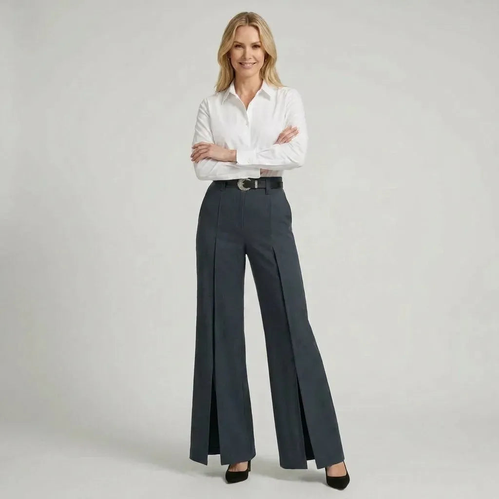 High Waisted Pants with Wide Leg and Pockets Dark Grey 4
