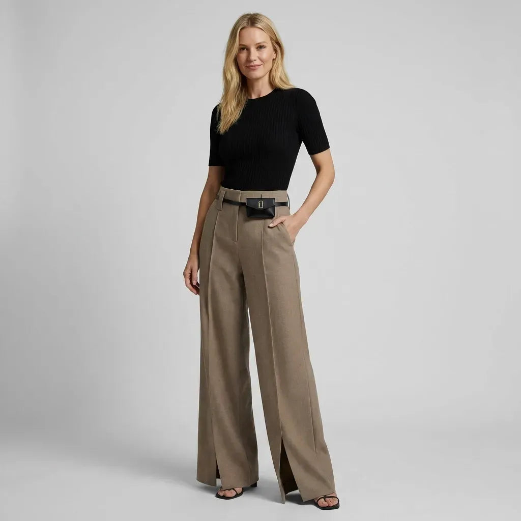 High Waisted Pants with Wide Leg and Pockets Khaki 6