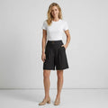 High Waisted Pleated Linen Bermuda Shorts Black 10