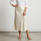 High Waisted Satin Maxi Skirt White 1