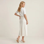 High Waisted Satin Maxi Skirt White 3