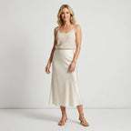 High Waisted Satin Maxi Skirt White 5