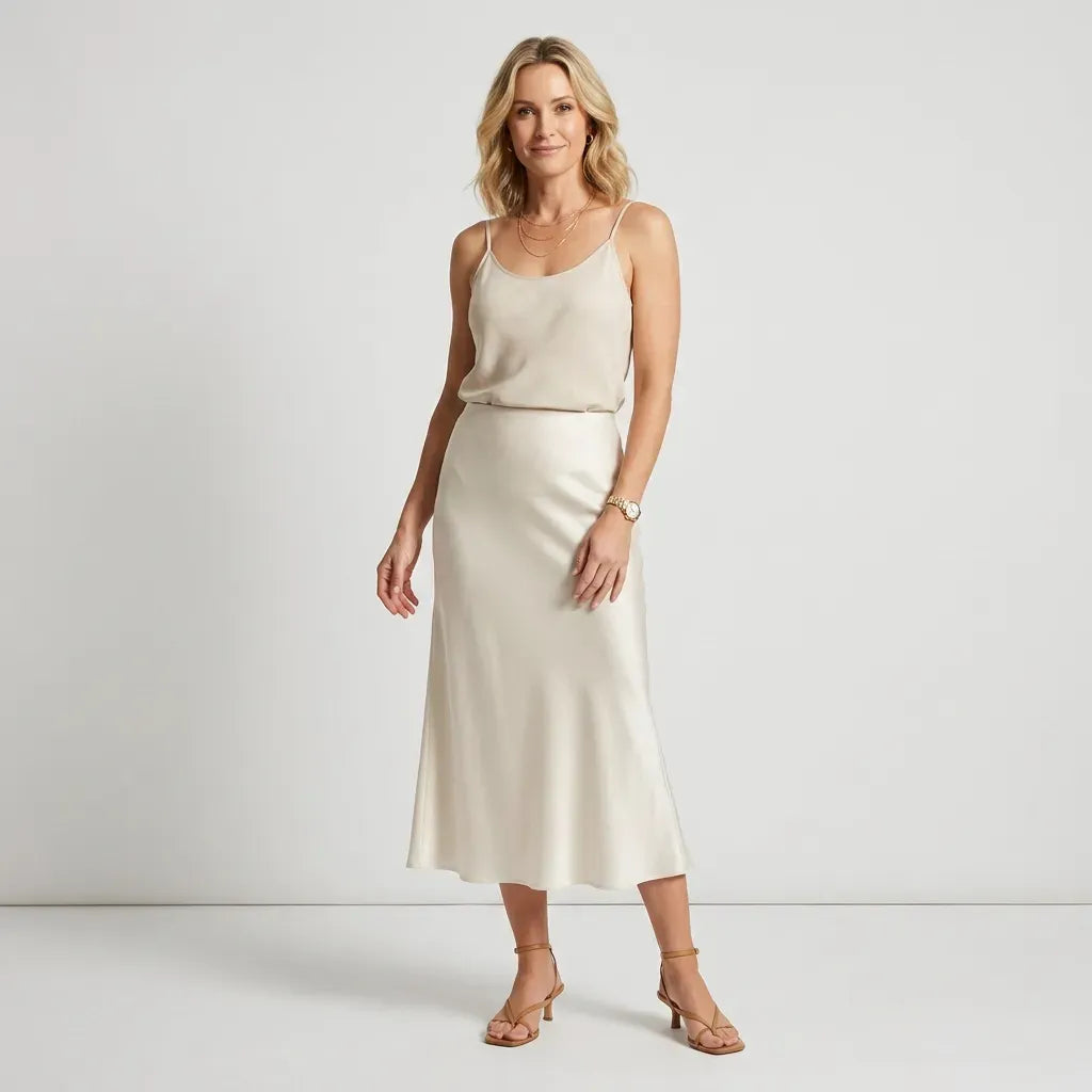 High Waisted Satin Maxi Skirt White 5