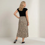 High Waisted Satin Midi Slip Skirt Animal Print Black 4