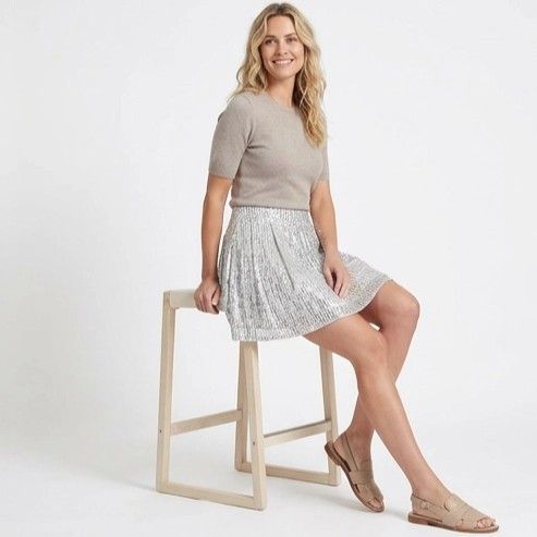 High Waisted Sequin Skirt Party Silver 3
