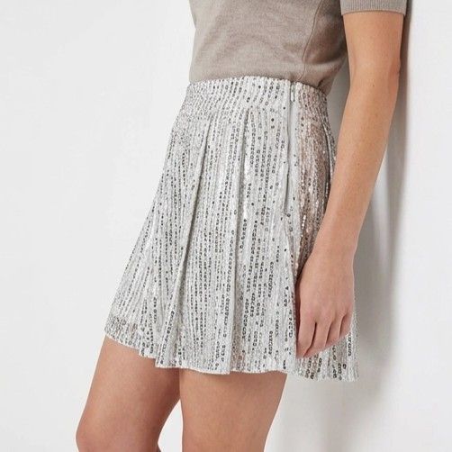 High Waisted Sequin Skirt Party Silver 4