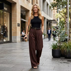High Waisted Wide Leg Trouser with Pockets Brown 2
