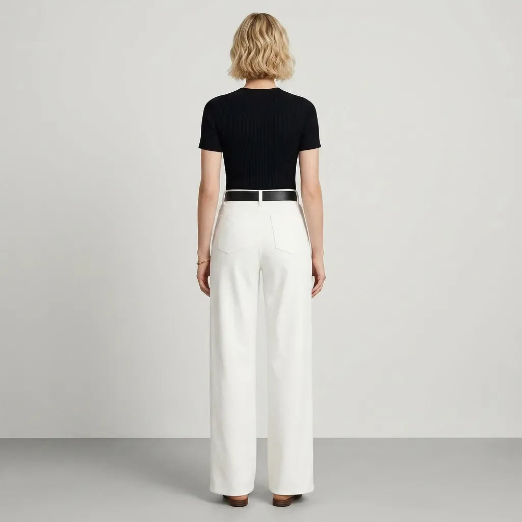 High Waisted Wide Leg Trouser with Pockets White 3