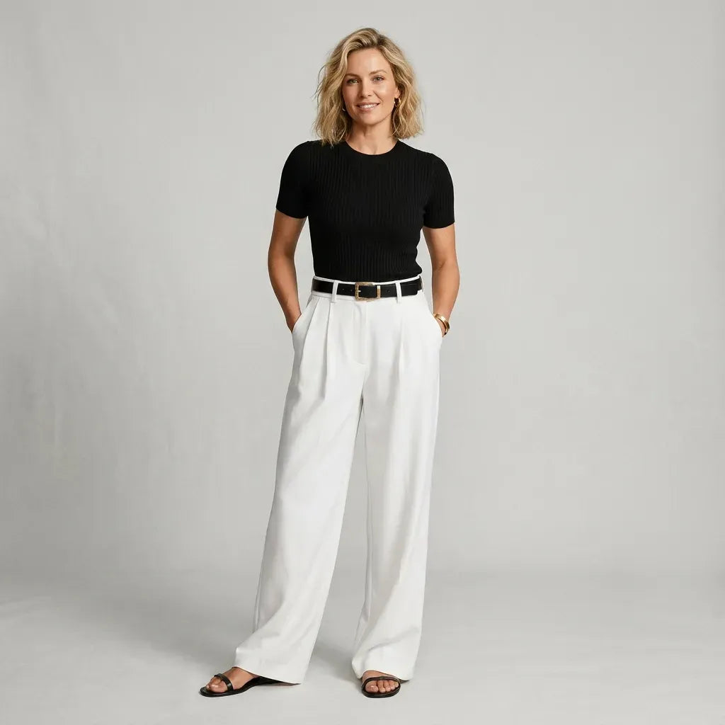 High Waisted Wide Leg Trouser with Pockets White 4