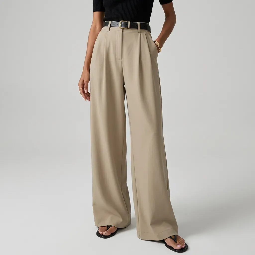 High Waisted Wide Leg Trouser with Pockets Beige 6