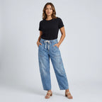 Women’s High Waist Wide Leg Cargo Jeans with Drawstring