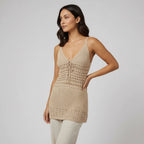 Women's V-Neck Crochet Tunic Top