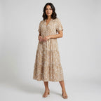 Women's A-Line Short Sleeve Midi Dress With Collar