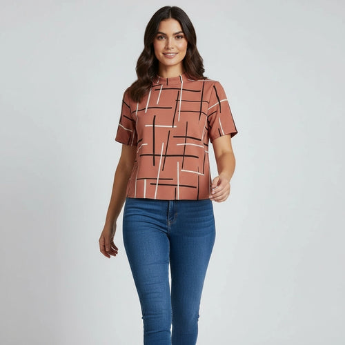 Boxy Geometric Print Top