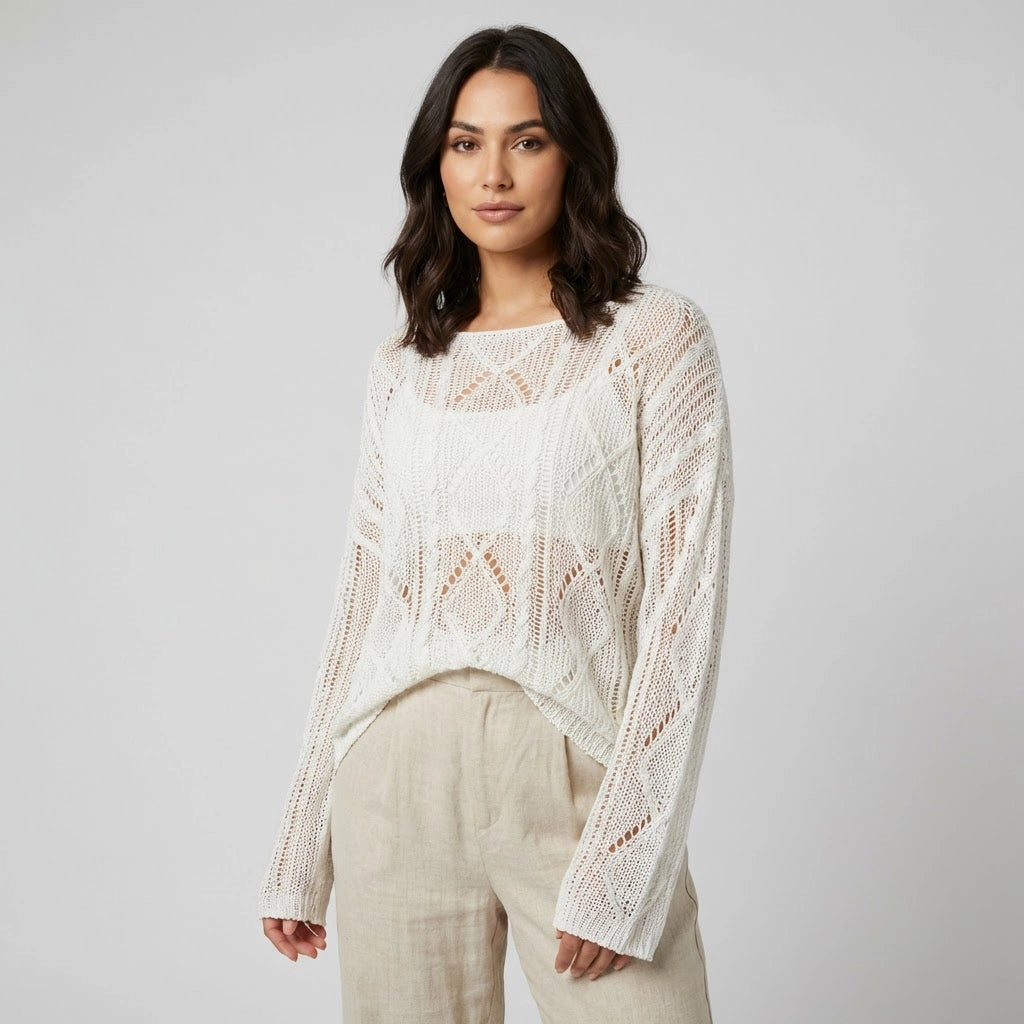 Women's Relaxed Fit Open-Knit Sweater