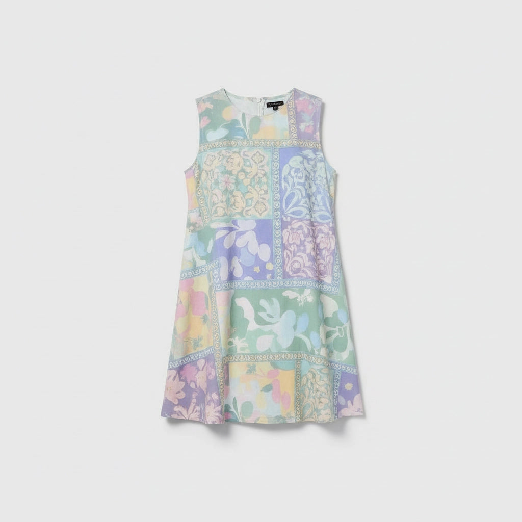 Patchwork A-Line Sleeveless Dress With Round-Neckline