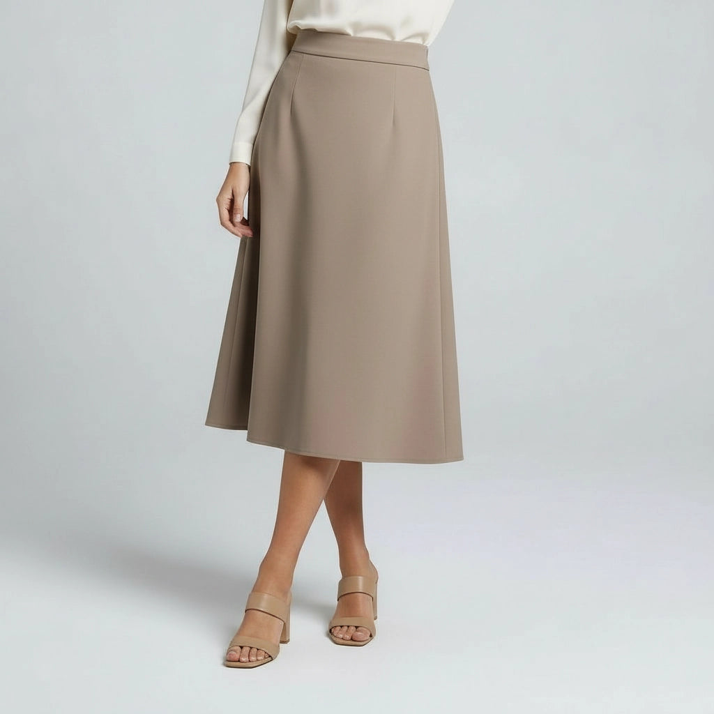 Women’s High Waist A-Line Office Midi Skirt