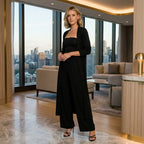 Knit Co ord Set 3 Piece Wide Leg Black 1