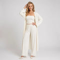 Knit Co ord Set 3 Piece Wide Leg White 2