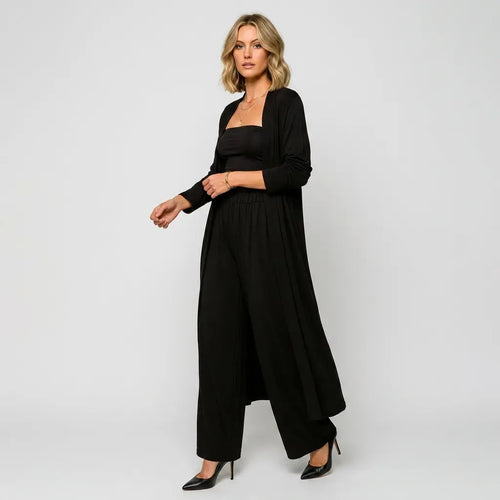 Knit Co ord Set 3 Piece Wide Leg Black 3