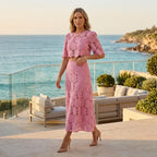 Lace A-Line Top and Skirt Set with Sleeves Pink 1