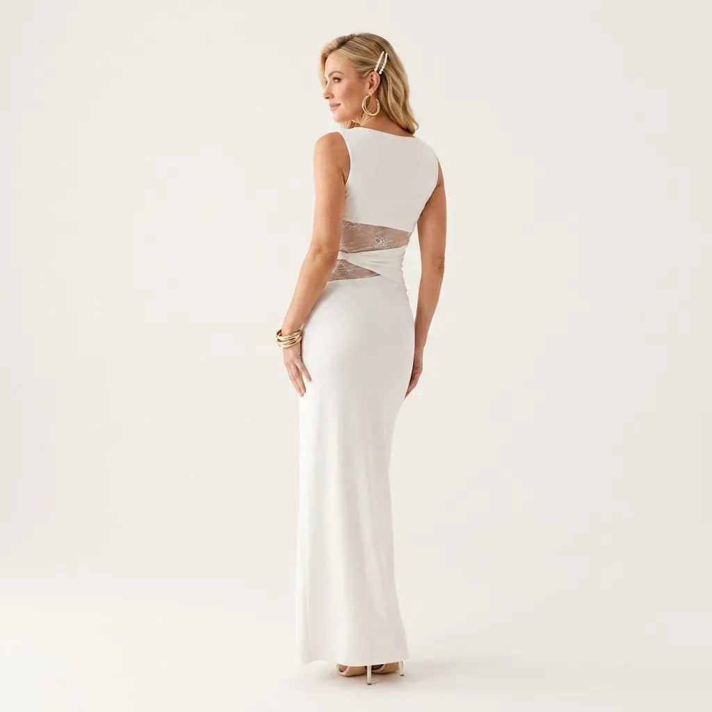 Lace Formal Cut Out Dress White 1