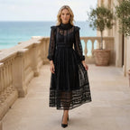 Lace Maxi Dress with Long Sleeves and Ruffle Split Black 2