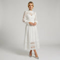 Lace Maxi Dress with Long Sleeves and Ruffle Split White 3
