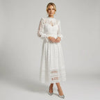 Lace Maxi Dress with Long Sleeves and Ruffle Split White 3