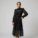 Lace Maxi Dress with Long Sleeves and Ruffle Split Black 5