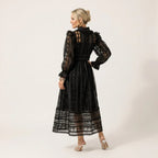 Lace Maxi Dress with Long Sleeves and Ruffle Split Black 6