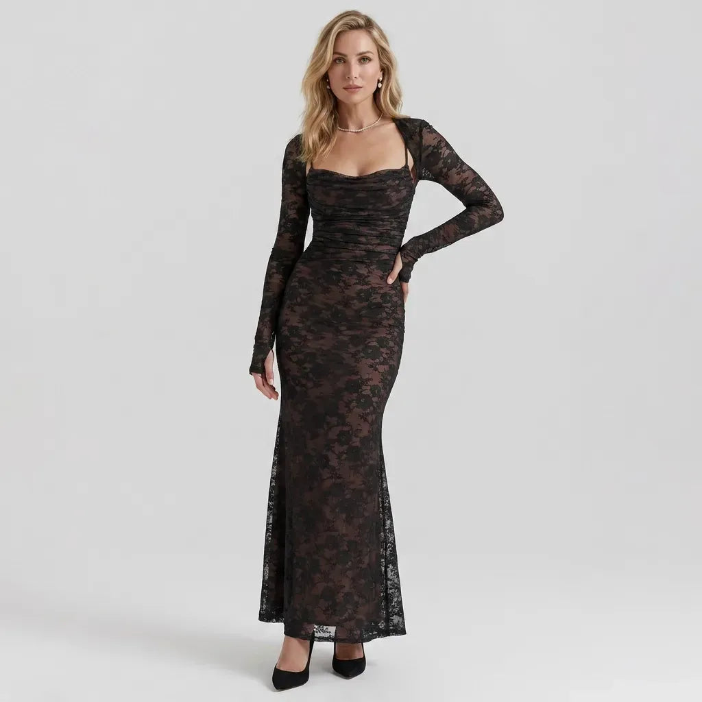 Lace Square Neck Slip Maxi Dress Black 6