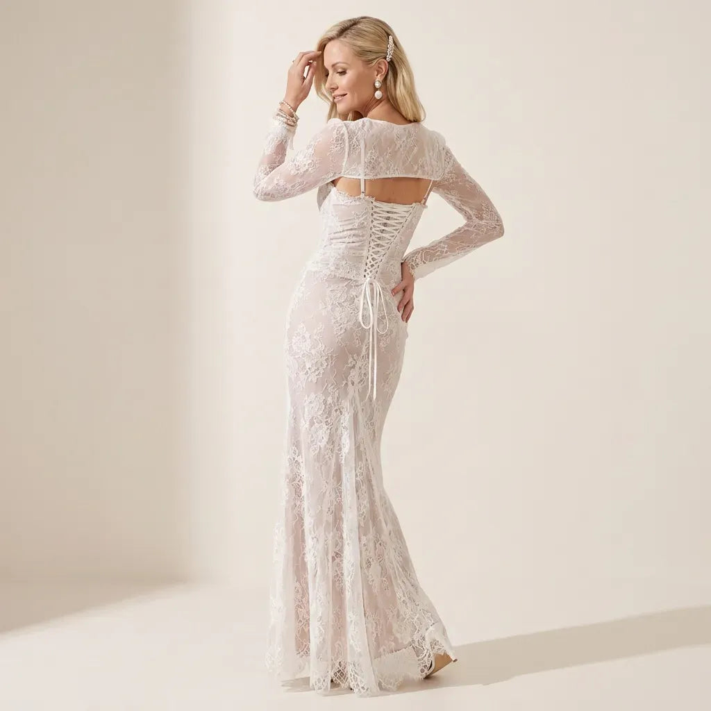 Lace Square Neck Slip Maxi Dress White 7