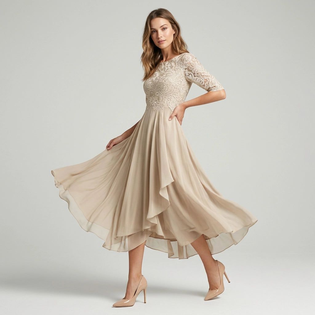 Lace Tulle Midi Dress for Wedding Guests - lace tulle midi dress for wedding guests 3