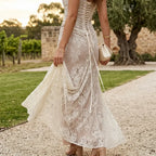 Lace Trumpet Maxi Wedding Guest Dress White 3