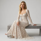 Lace Trumpet Maxi Wedding Guest Dress White 5