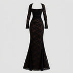  Lace Trumpet Maxi Wedding Guest Dress Black 8