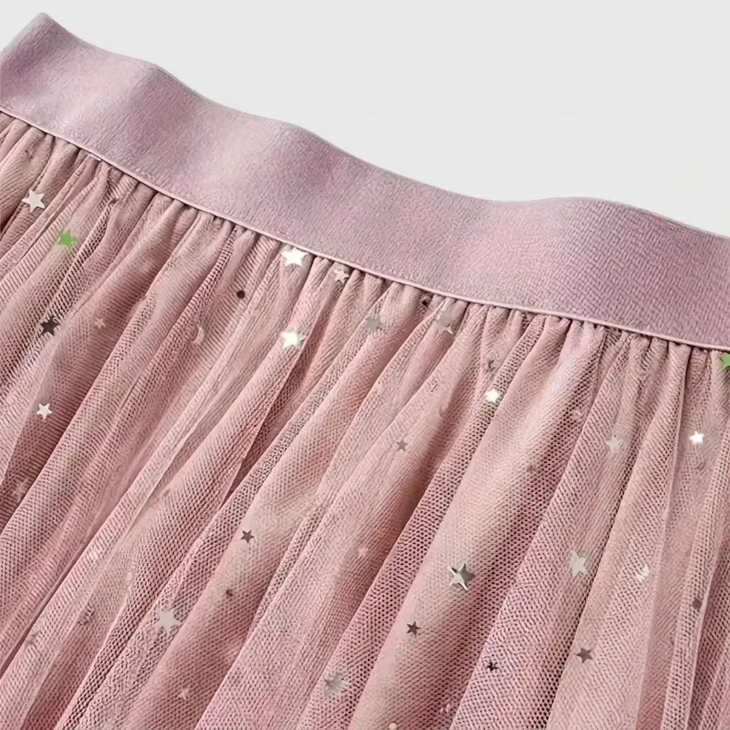 Layered Tulle Skirt with Stars Pink 1