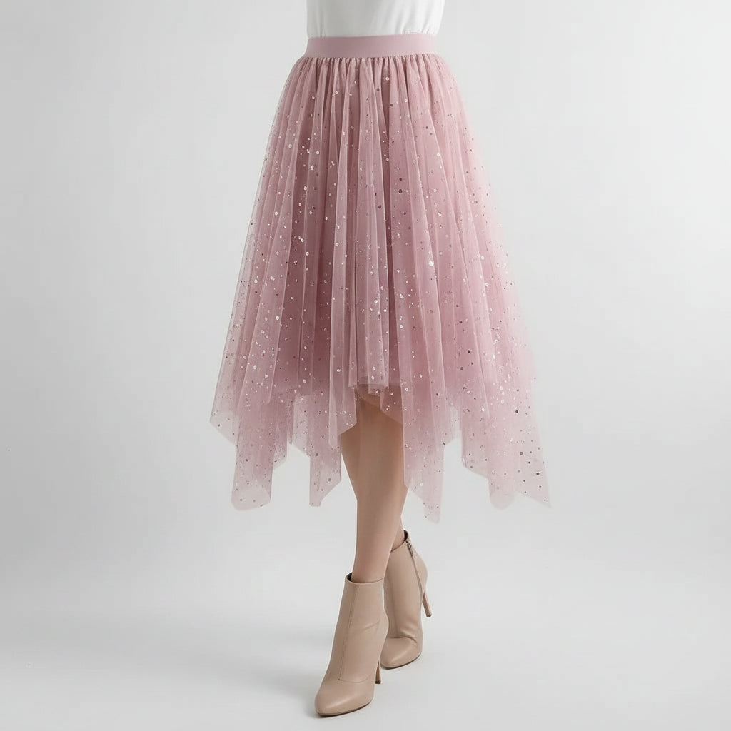 Layered Tulle Skirt with Stars Pink 2