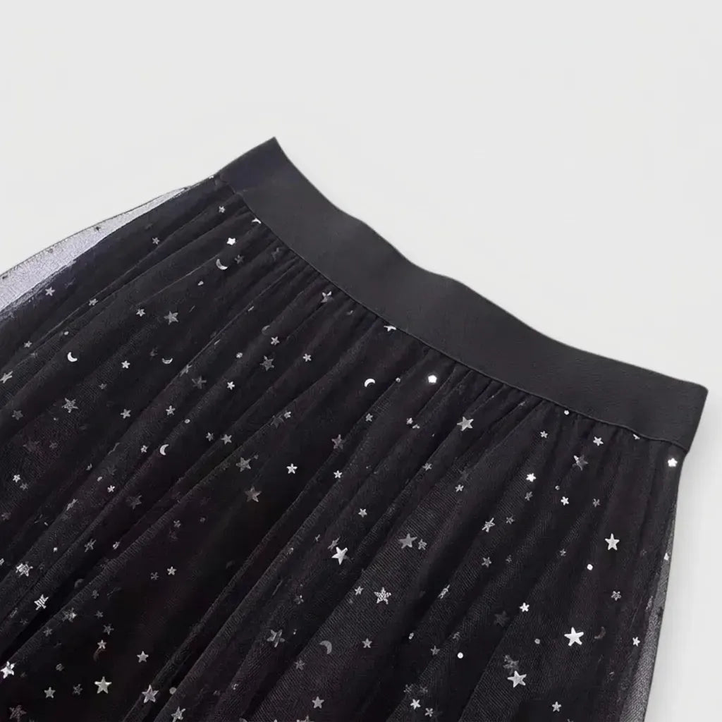 Layered Tulle Skirt with Stars Black 3