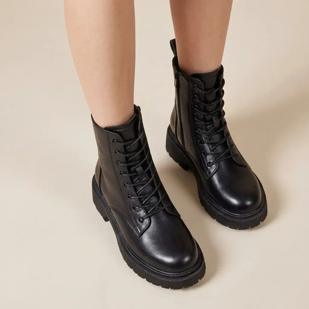 Leather Ankle Boots with Zipper Black 1