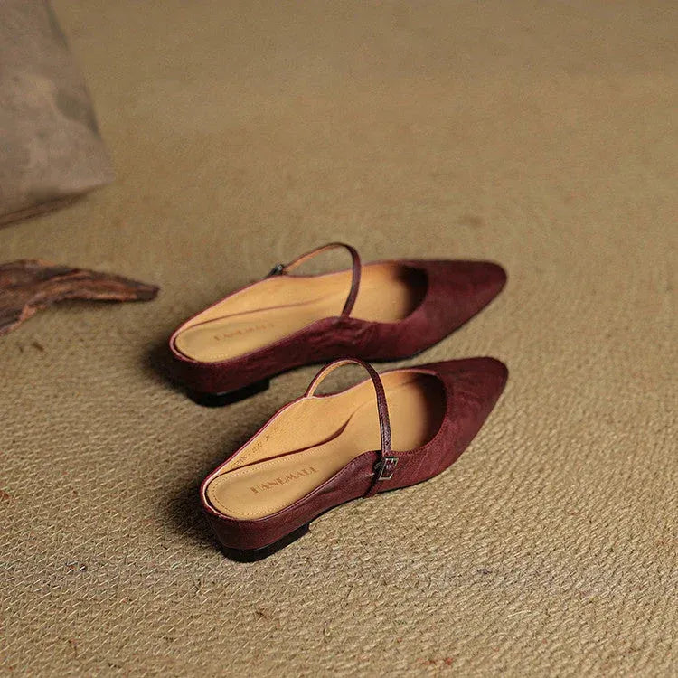 Leather Closed Toe Clogs with Buckle Detail Dark Red 10