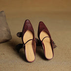 Leather Closed Toe Clogs with Buckle Detail Dark Red 11