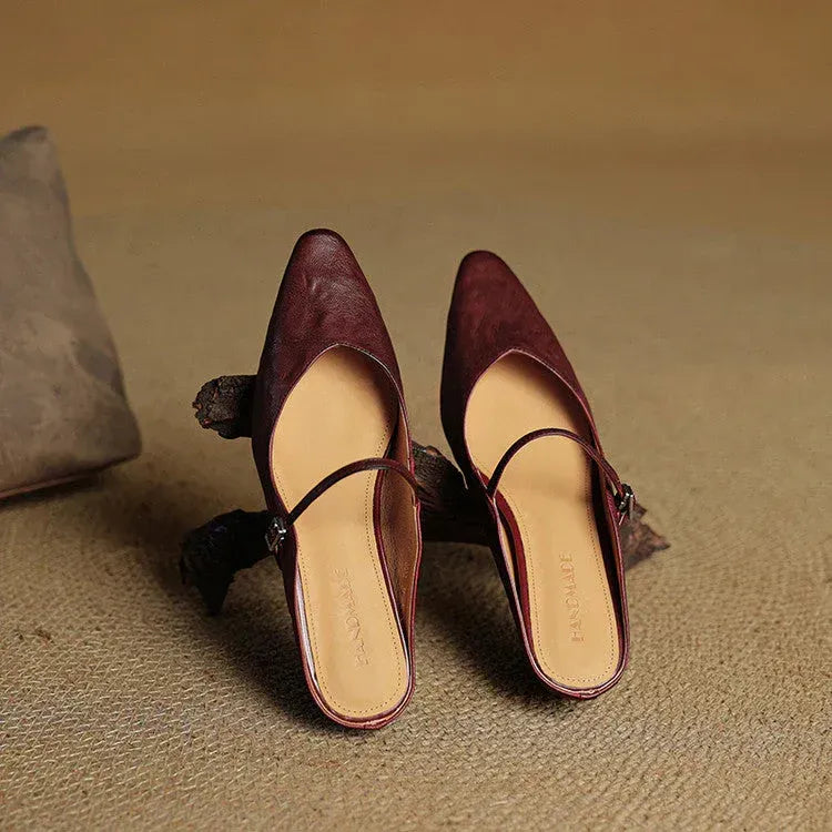 Leather Closed Toe Clogs with Buckle Detail Dark Red 11