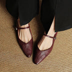 Leather Closed Toe Clogs with Buckle Detail Dark Red 13