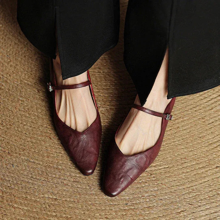 Leather Closed Toe Clogs with Buckle Detail Dark Red 13